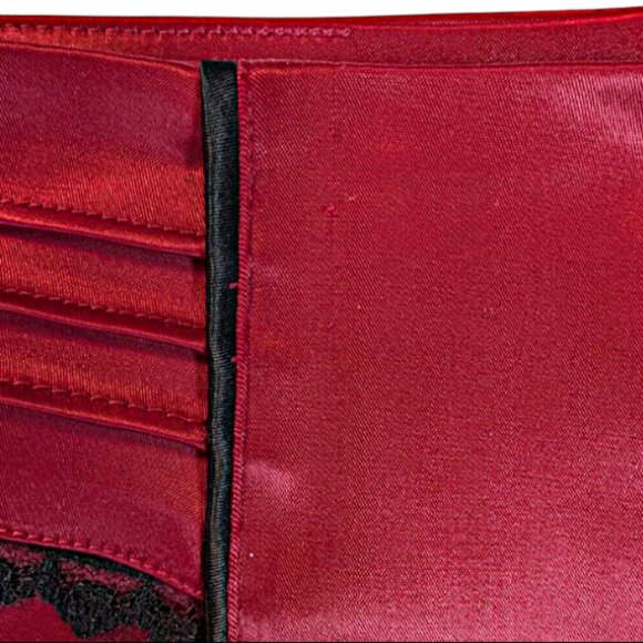 Vintage Le Chateaur Cranberry Satin Pencil Skirt With Black Lace Size M - Picture 10 of 10